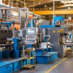 Produktionshalle mit CNC-Maschinen und Steuerung | Spannrolle