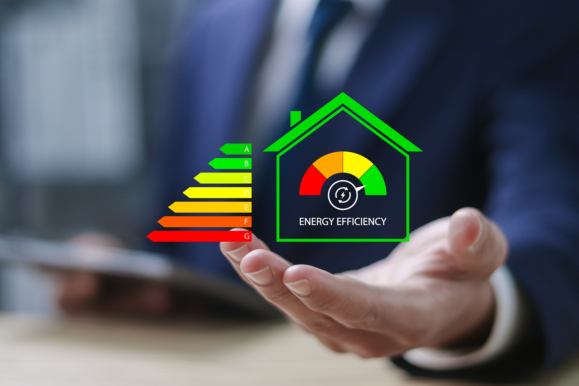 Energieeffizienz-Skala und Symbol eines nachhaltigen Hauses | Heizöl Duisburg