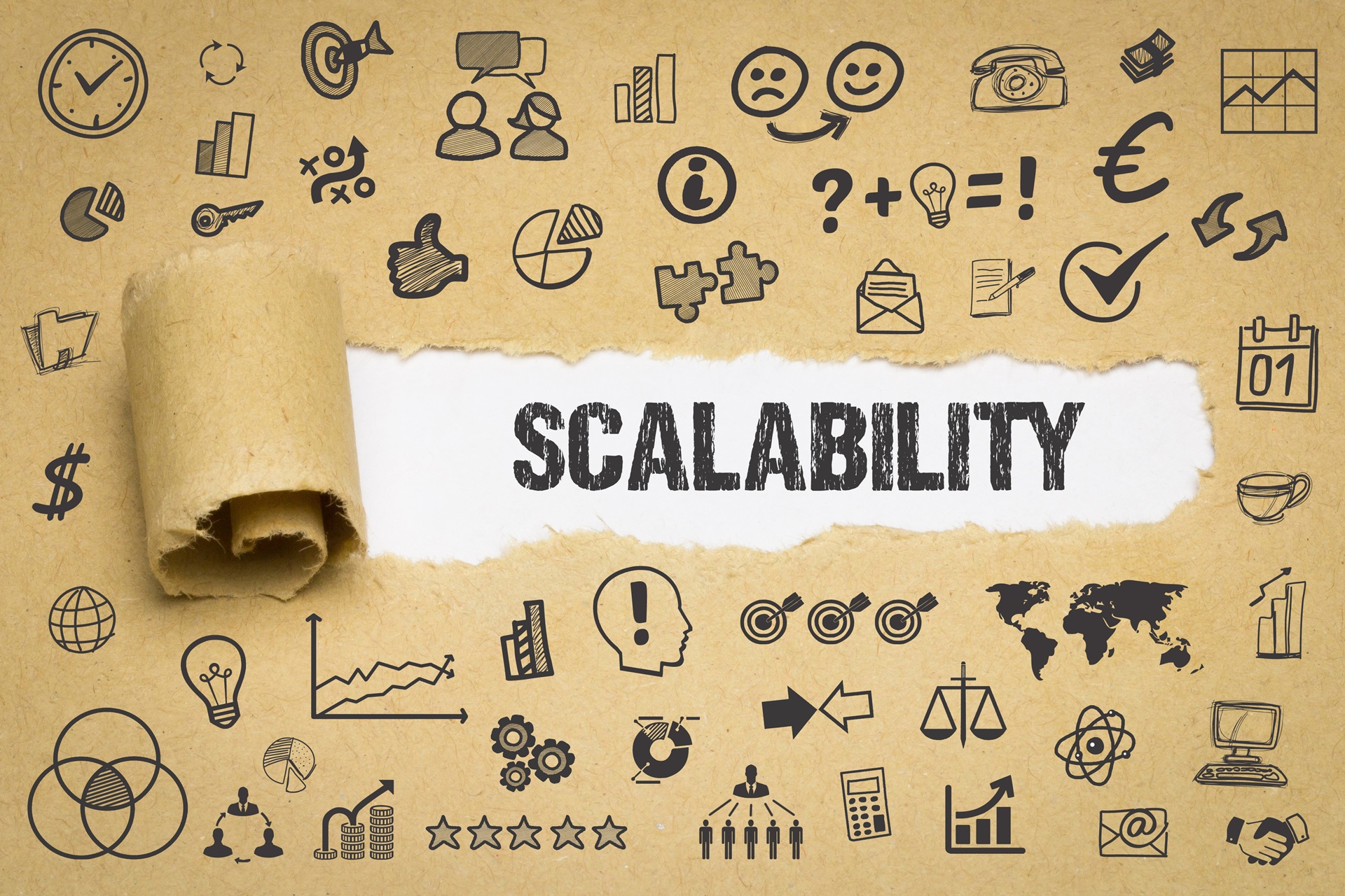 Scalability-Grafik mit vielen Business-Icons | Automatisierungslösungen